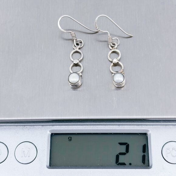 White Pearl Accent Dangle Earrings | Vintage Sterling Silver 925 - Picture 6 of 6